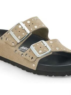 Birkenstock Arizona Studded Suede Sandal in Taupe
